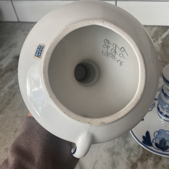 VTG Blue & white candle sticks Japan. Cottagecore primative farmhouse rustic - Picture 3 of 8